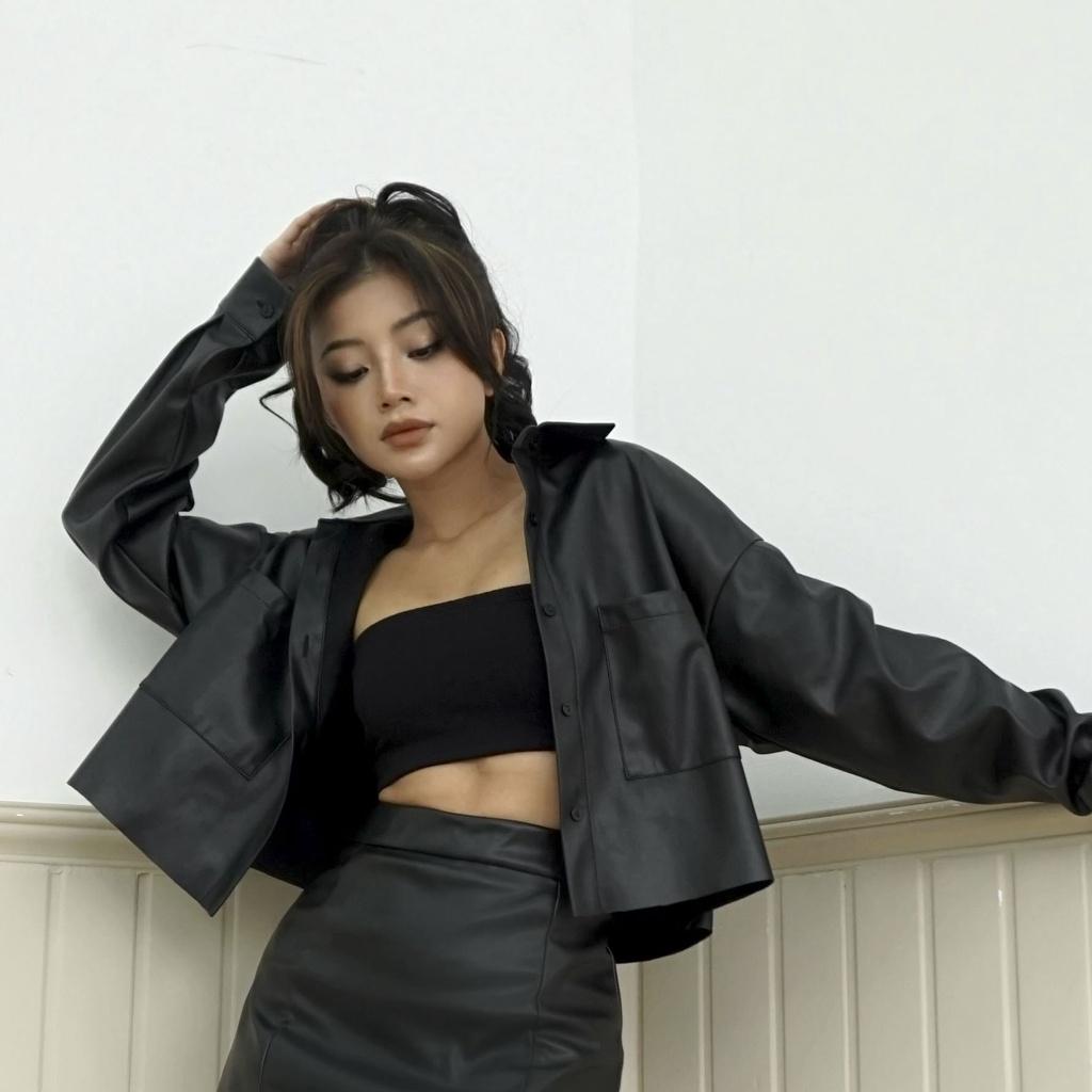 TATICHU - Áo sơ mi croptop da from rộng - Cropped Leather Shirt