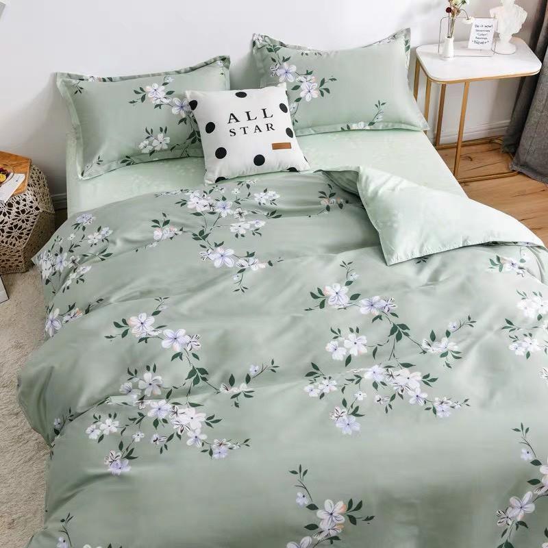CHĂN GA GỐI POLY COTTON HOA DÂY XANH, SET CHĂN GA GỐI 5 MÓN -PP