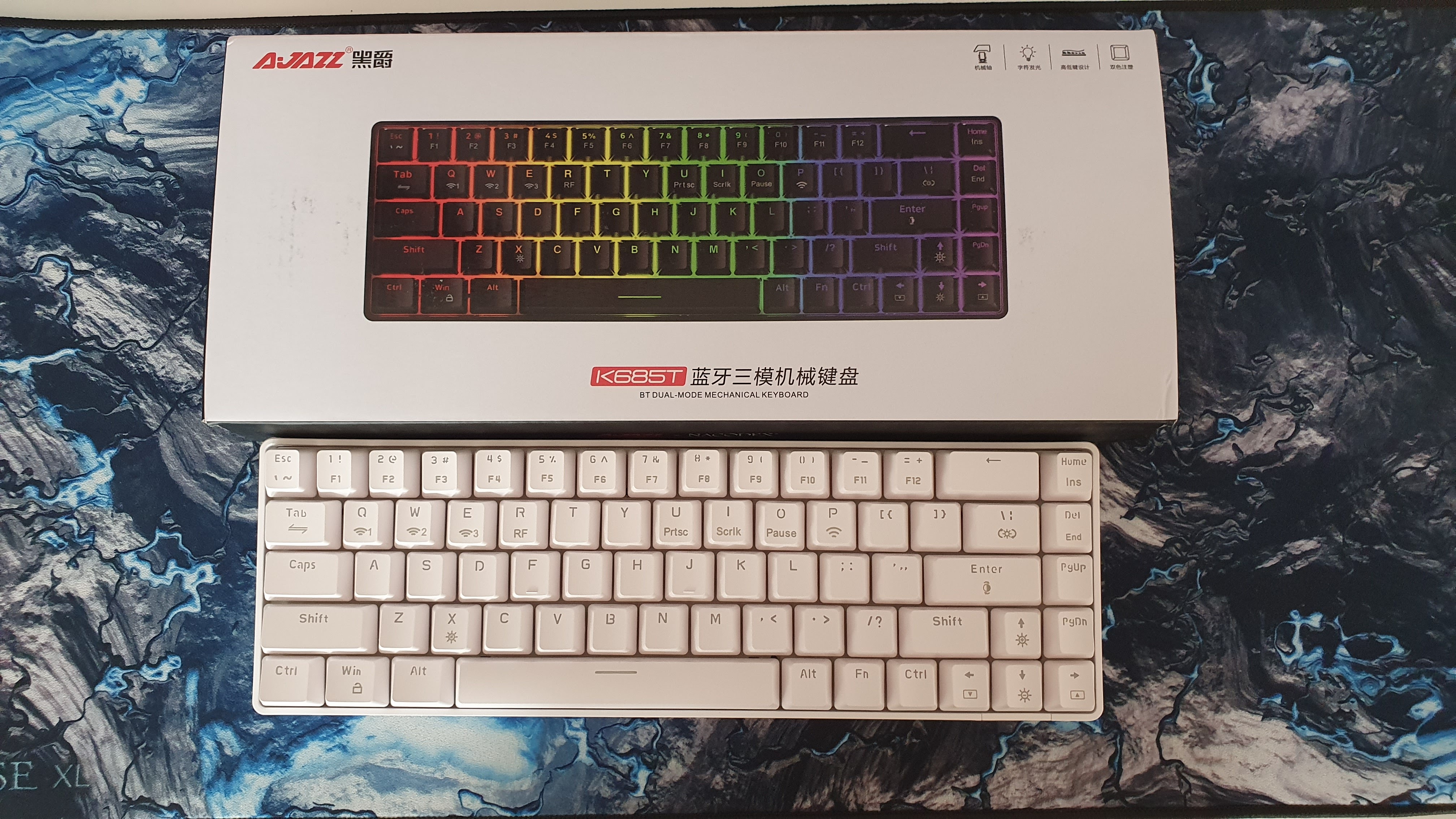 Bàn phím cơ AJAZZ K685T White RGB Bluetooth Hotswap - Hàng chính hãng