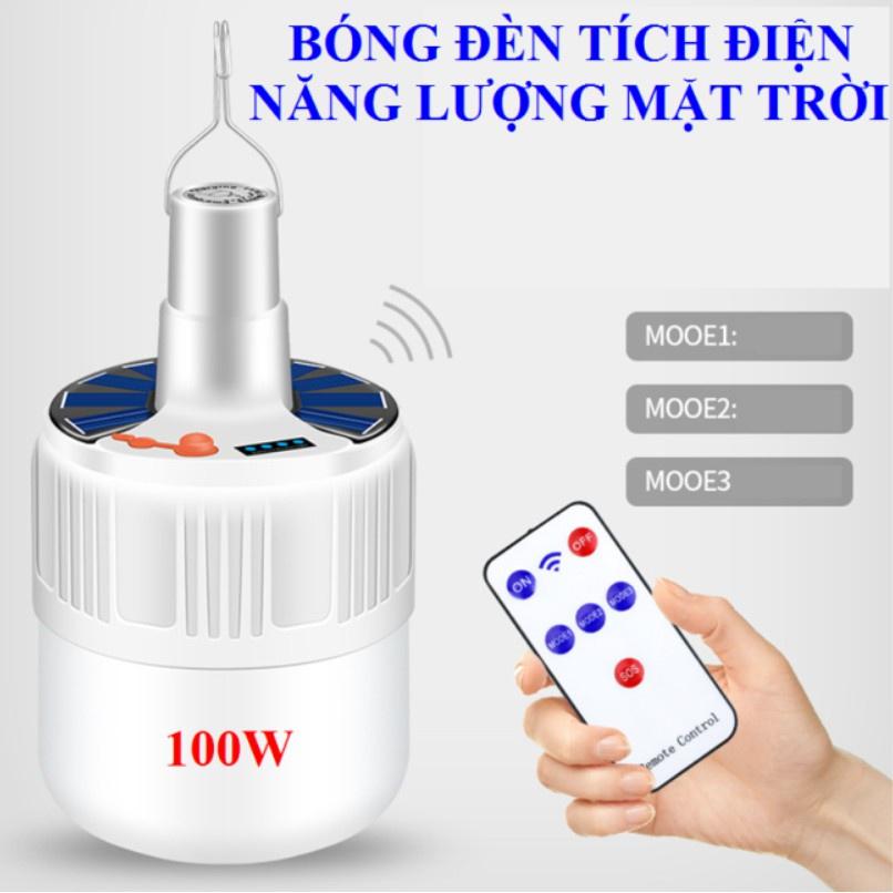 ️ Bóng đèn tích điện️ Đèn led tích điện năng lượng mặt trời 100W siêu sáng, 5 chế độ có điều khiển