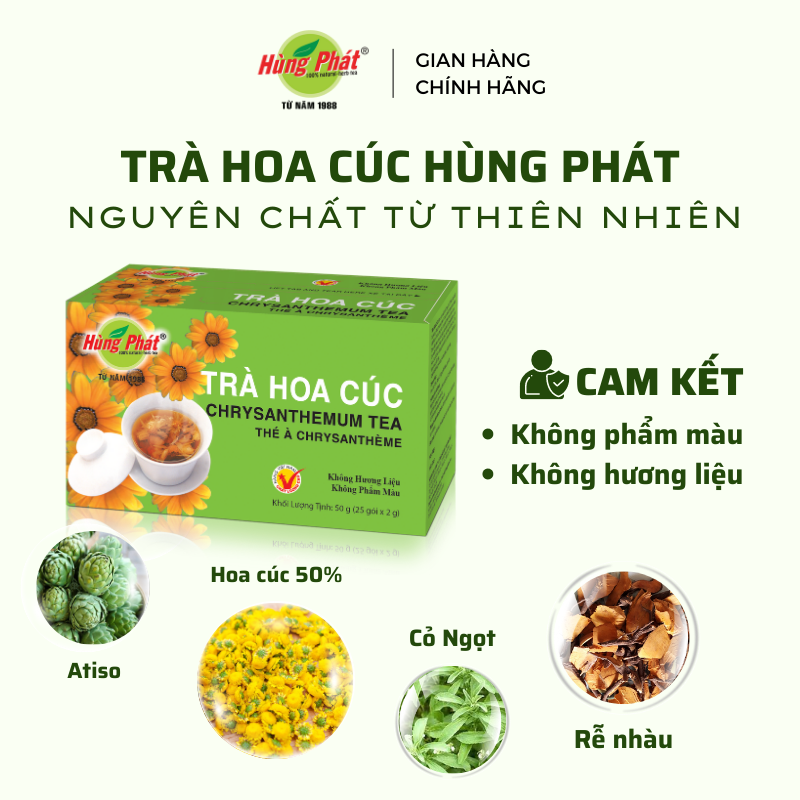 Trà Hoa Cúc Túi Lọc Hùng Phát Thanh Nhiệt Cơ Thể An Giấc Ngủ Ngon Hỗ Trợ Tim Mạch Hộp 25 Gói