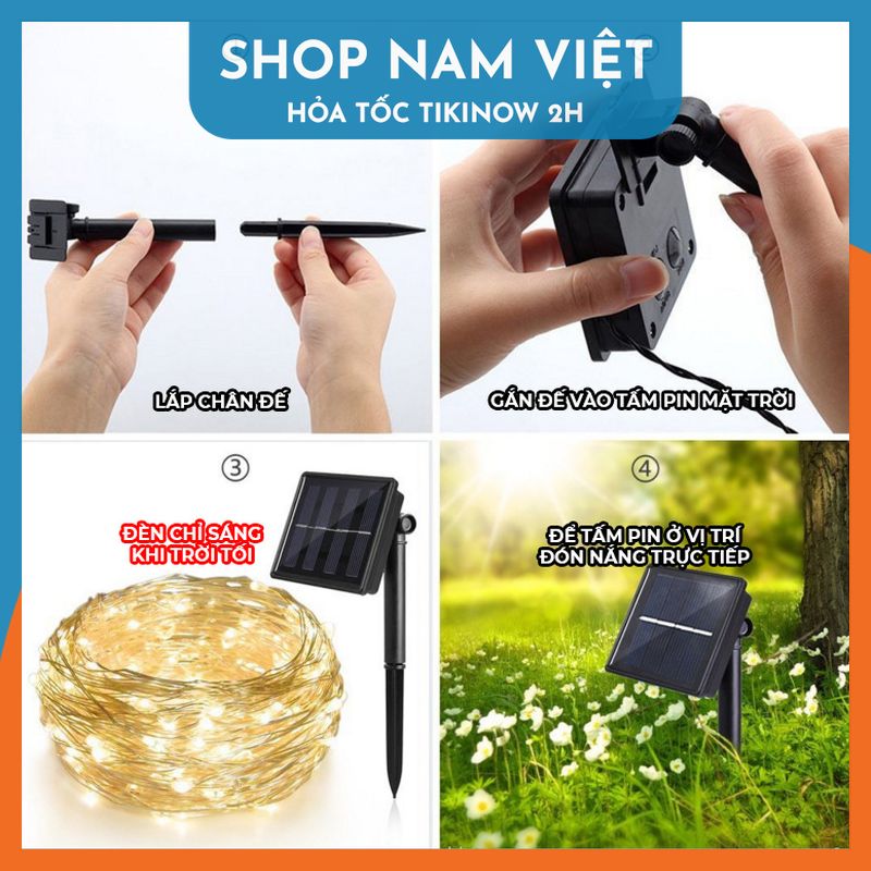 Đèn Led Dây Leo Năng Lượng Mặt Trời Trang Trí Sân Vườn, Ban Công, 8 Chế Độ Chớp - Chính Hãng NAVIVU