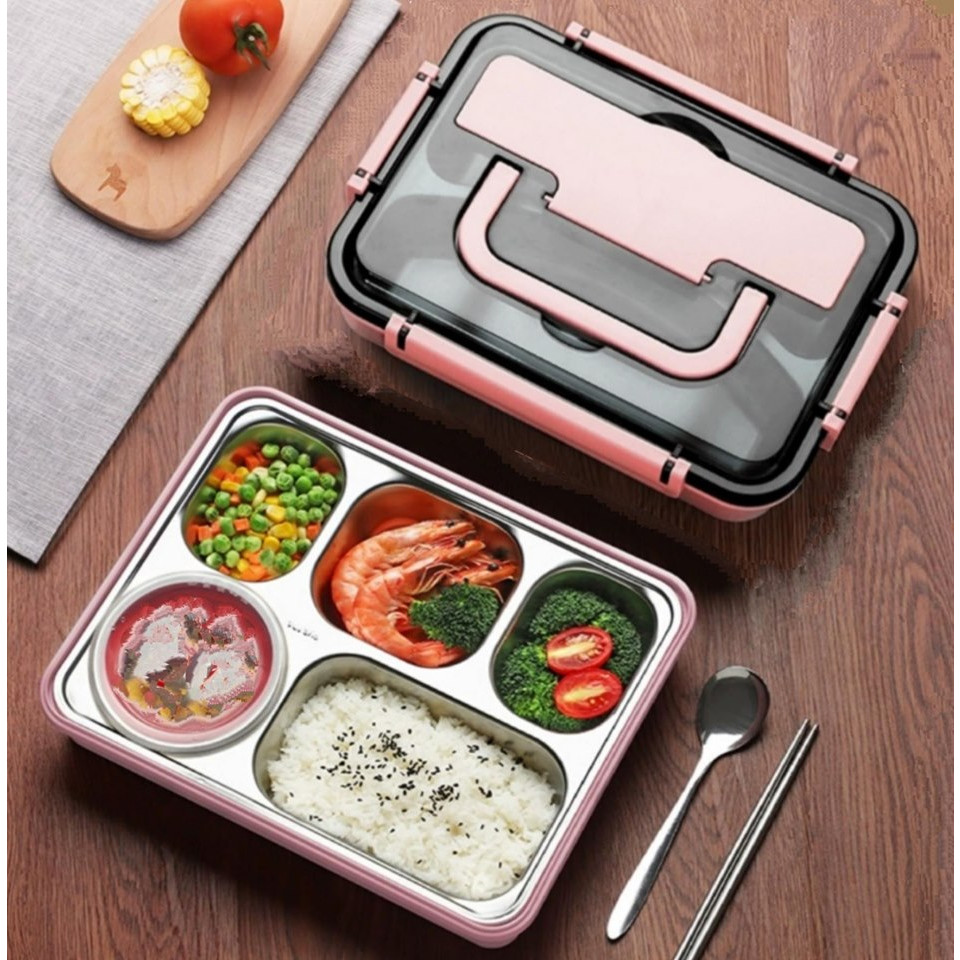 Hộp đựng cơm văn phòng 5 ngăn inox giữ nhiệt có quai xách - tặng mở bia 2in1