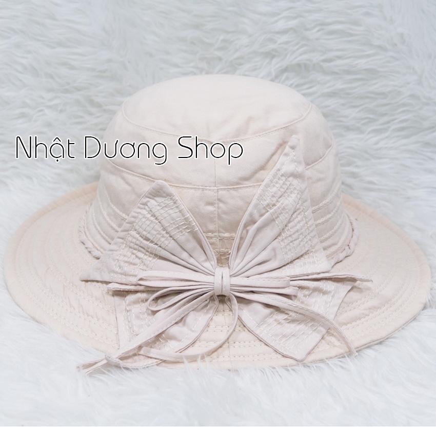 Nón bo vành rộng 7cm mũ tai bèo vành tròn gắn nơ rích rắc- Chất liệu cotton cao cấp phù hợp cho các bạn nữ