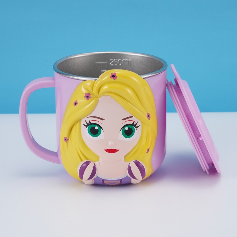 Ly inox giữ nhiệt , cốc có quai cầm 260ml hình công chúa Princess Rapunzel nổi 3D màu hồng cho trẻ em , bé gái - 97VNDP2265