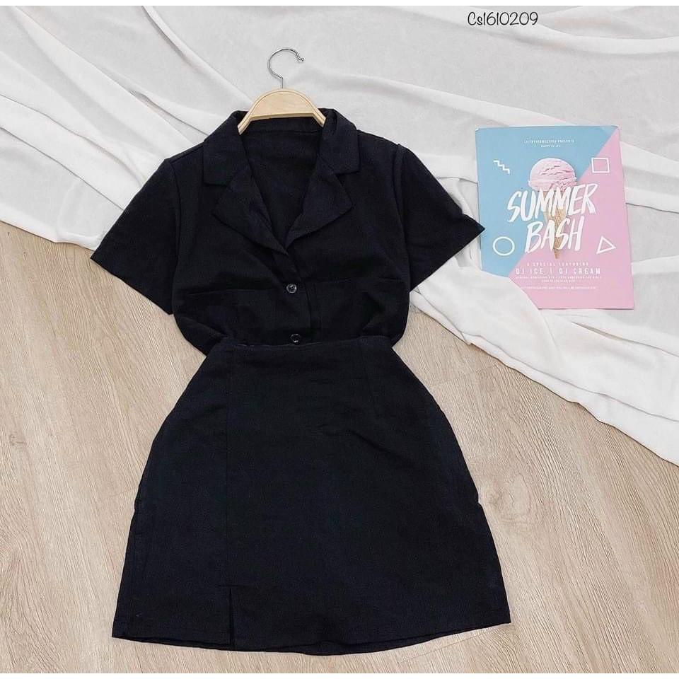 SET ÁO VEST NUDE + CHÂN VÁY XẺ
