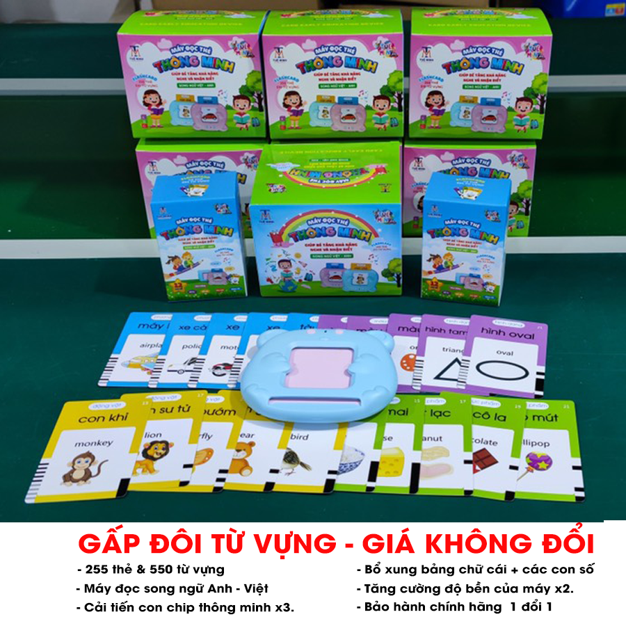 Đồ chơi thông minh Máy đọc thẻ song ngữ - Bộ thẻ flashcard Anh Việt kèm máy đọc - Gồm 255 thẻ 2 mặt và máy đọc - Không sóng điện từ, an toàn cho trẻ