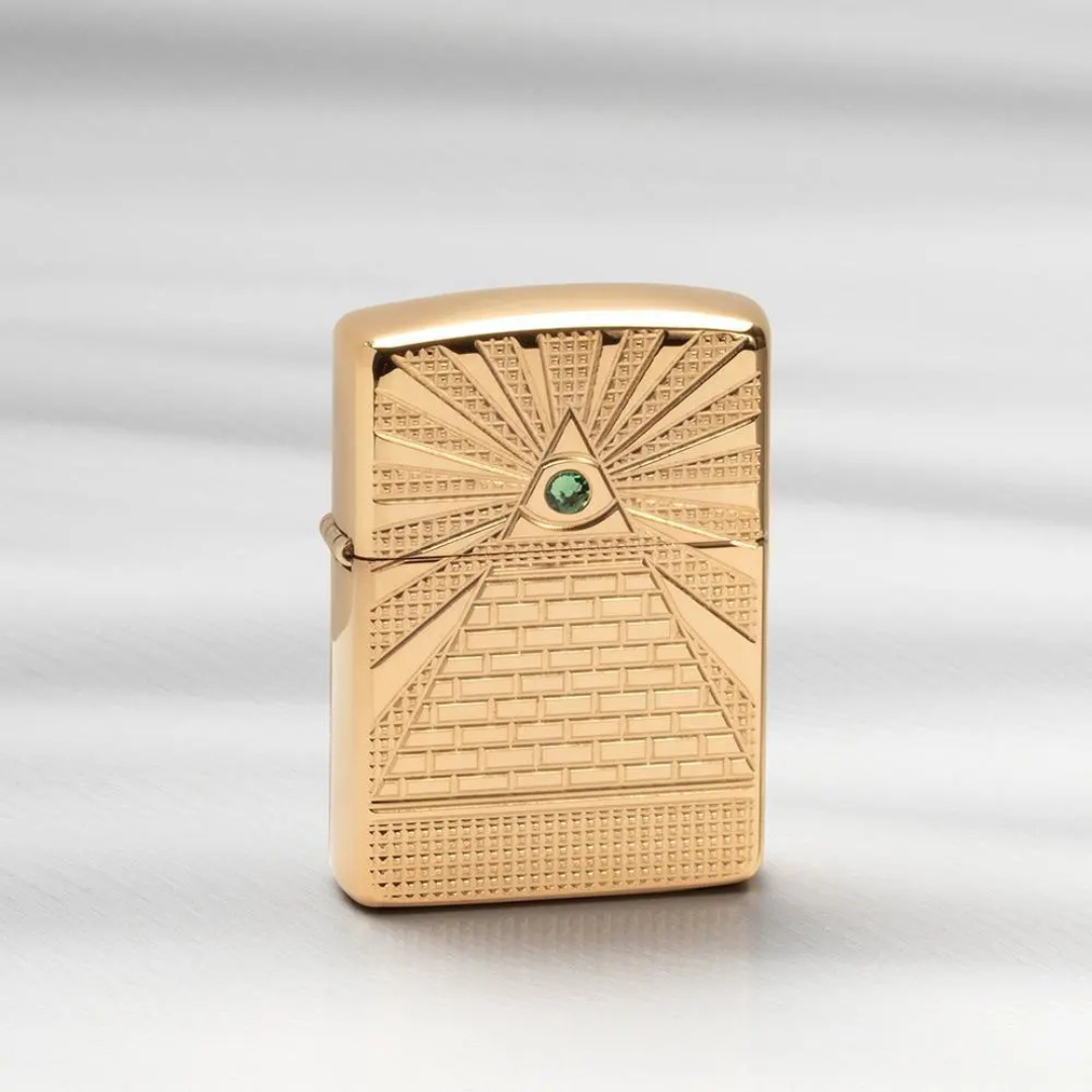 Bật lửa Zippo 49060 Armor Eye of Providence Design - Dòng Vỏ Dày Mạ Vàng Đính Đá Pha Lê Chính Hãng Mỹ, Chạm Khắc Sâu Cao Cấp