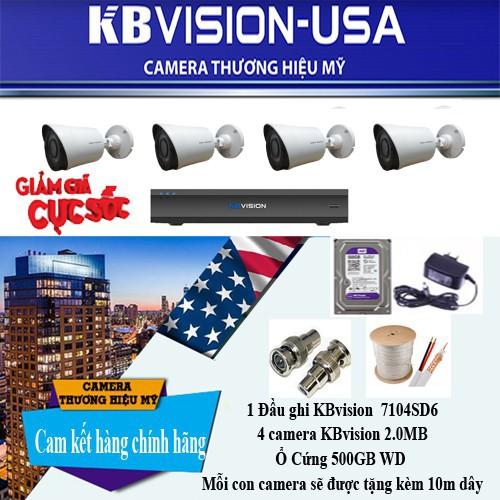 Trọn bộ 4 camera Kbvision 2.0M KX-A2011C4 bao gồm Ổ CỨNG VÀ ĐẦY ĐỦ PHỤ KIỆN -Hàng Chính Hãng