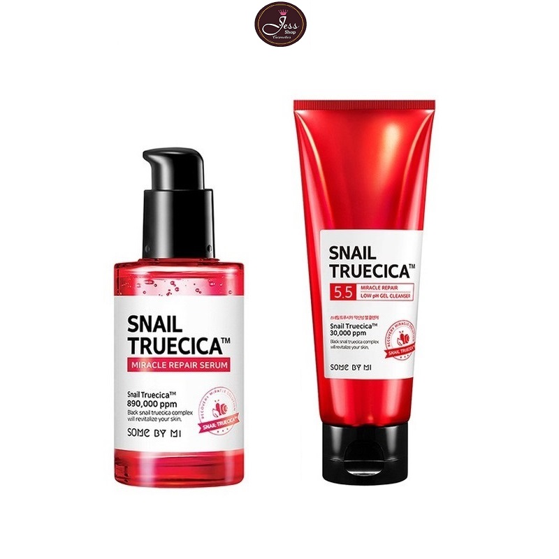 Combo Sữa Rửa Mặt + Serum Dưỡng Phục Hồi, Cải Thiện Vết Thâm, Sẹo Some By Mi Snail Truecica Miracle Repair