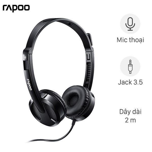 Tai Nghe Tổng Đài Cho PC, Laptop, VOIP Kèm Mic Chống Ồn, Jack Cắm 3.5mm RAPOO H100 - Hàng Chính Hãng