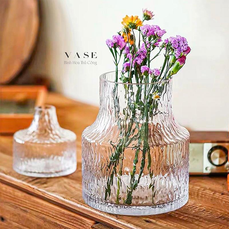 Bình Hoa Thủy Tinh Dáng Thấp - Thủy Tinh Dày Dặn - Cắm Hoa - Trang Trí Nhà Cửa