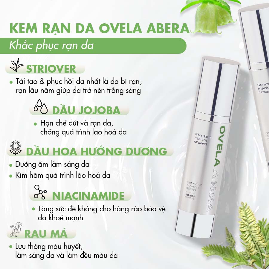 Kem Rạn Da OVELA ABERA 50ML Dưỡng Ẩm,  Giảm Rạn Cũ, Ngừa Rạn Mới, Mờ Thâm Bụng, Xóa TAn Mọi Âu Lo Về Rạn Da