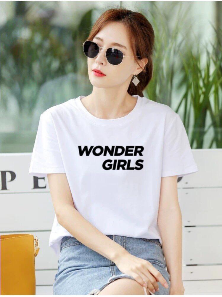 Áo thun nữ cổ tròn form rộng in chữ Wonder Girls thun cotton 4 chiều ( ANU021 )