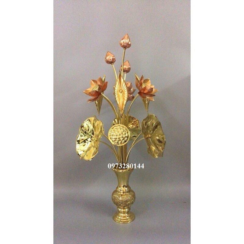 Combo hoa sen đồng 15 cành + 1 lọ hoa đồng cao 30cm