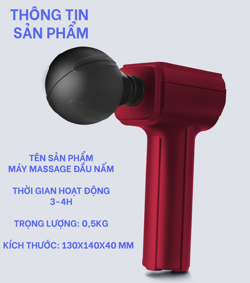 Máy (Súng) Massage Cầm Tay Vật Lý Trị Liệu Giúp Giảm Đau Nhức, Căng Cơ, Động Cơ 1200-3000 Vòng/Phút-Tặng Kèm Cáp Dữ Liệu USB