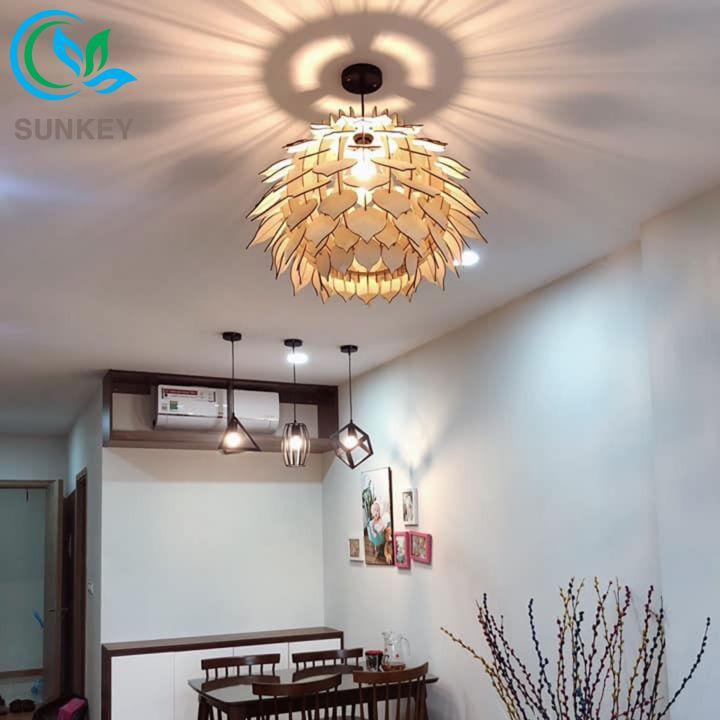 Đèn Trang Trí Thả Trần Quả Dứa Đường Kính 36cm Chất Liệu Gỗ Plywood Cao Cấp