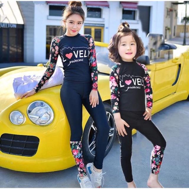 Đồ bơi tay dài quần dài hoa đen