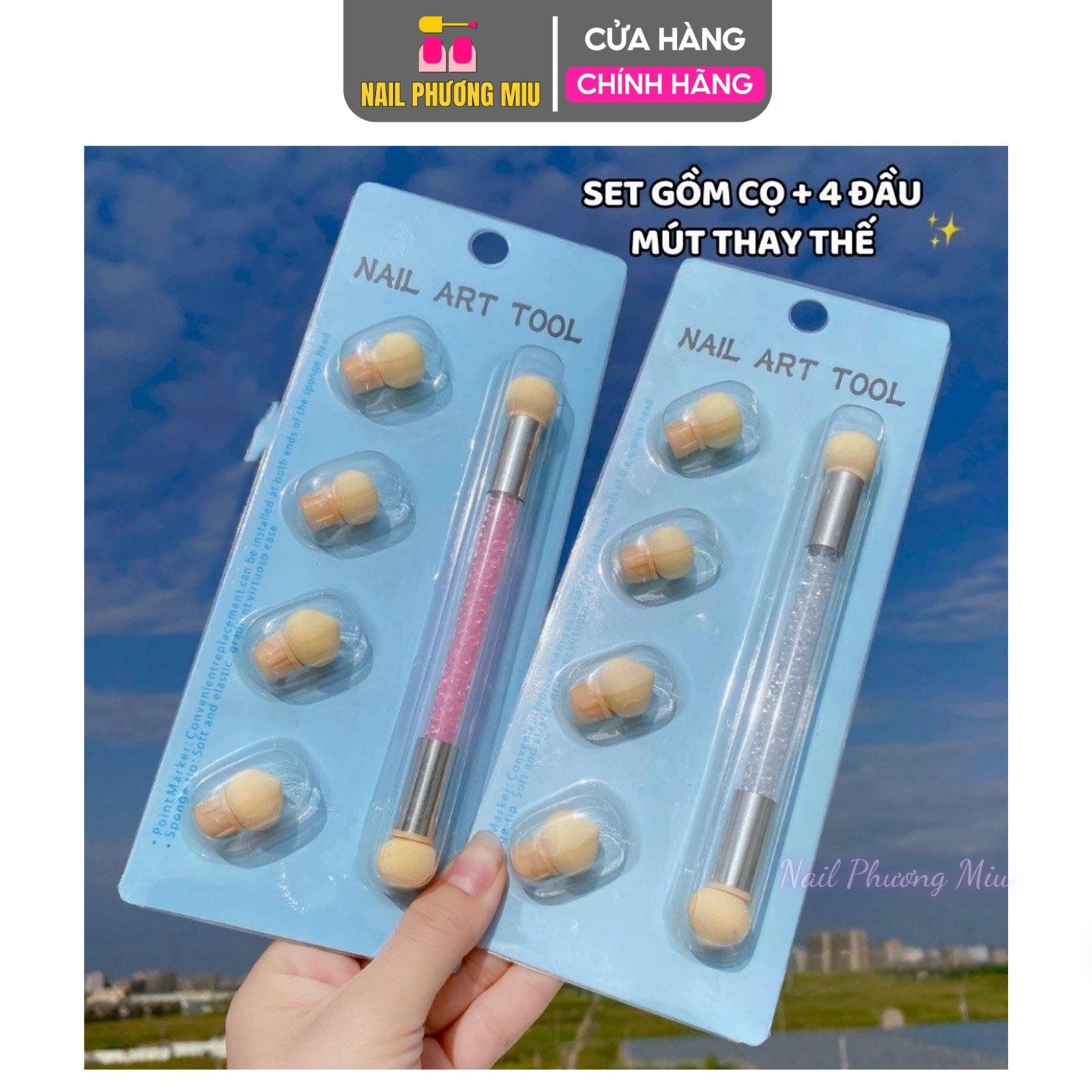 Cọ Dặm Ombre 2 Đầu Cán Đá, Bộ 4 Đầu Mút, Tạo Hiệu Ứng Ombre, Làm Nail Độc Đáo, Trang Trí Móng Sang Trọng Nail Phương Miu Nữ