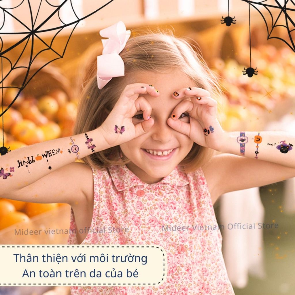 Đồ chơi Halloween - Hình xăm, hình nail dán móng tay phát quang cho bé Mideer - Halloween Dress Up Sticker Pack