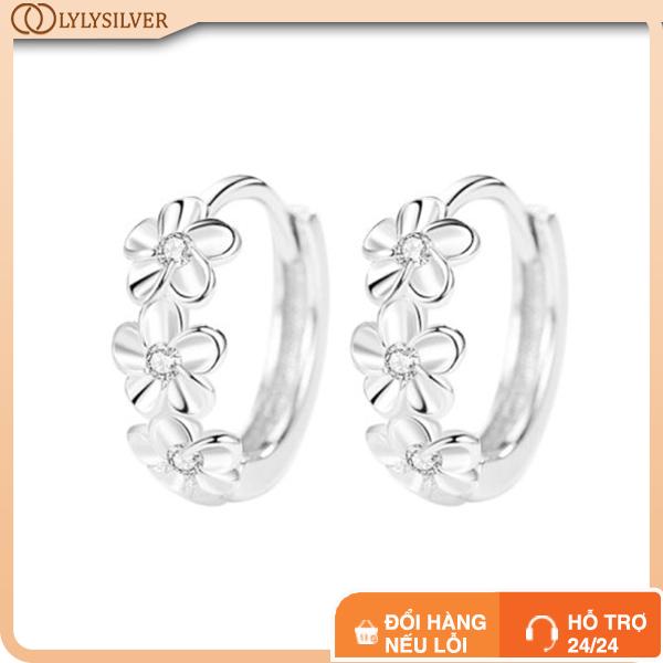 Bông Tai Bạc Nữ Lylysilver Tròn Đính Đá Hình Bông Hoa 5 Cánh Cute