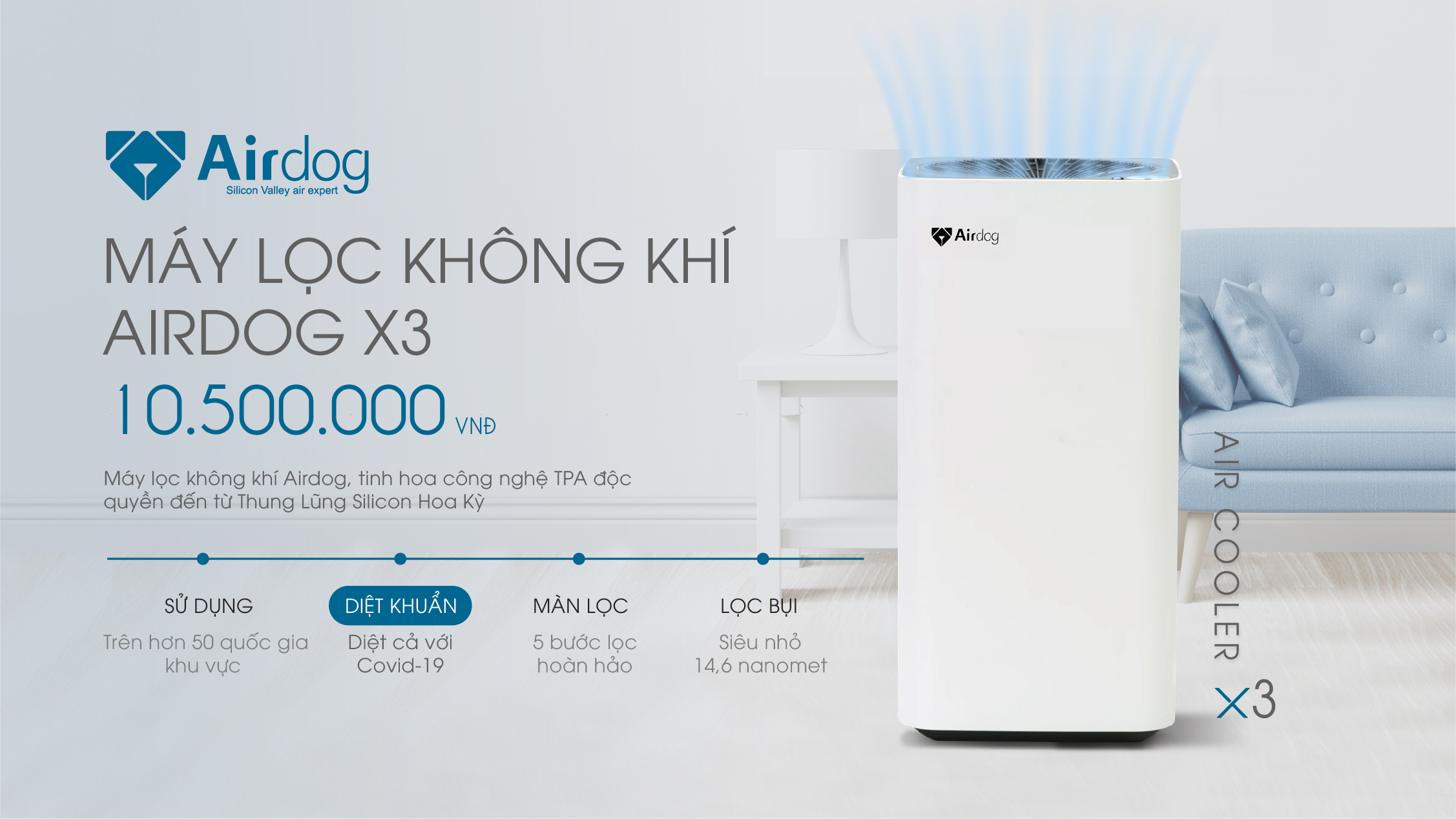 Máy lọc không khí gia đình Airdog - X3 - Hàng nhập khẩu chính hãng