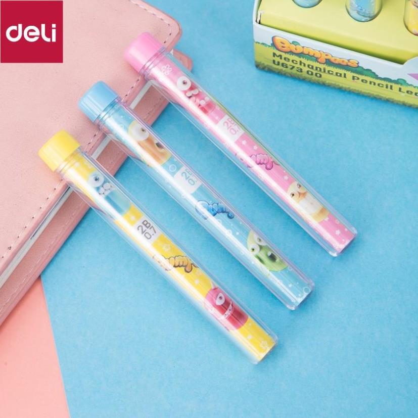 Ruột bút chì 2B Deli - 0.5mm/0.7mm - ngòi chì kim - Xanh, Hồng, Vàng - màu ngẫu nhiên - 2 ống - EU67200 / EU67300