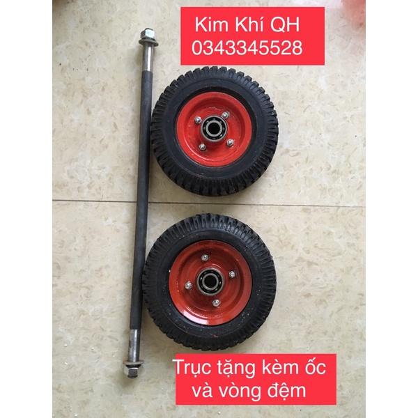 Com bo bánh xe đẩy 20cm kèm trục 18ly 50cm kèm ốc vít và vòng đệm