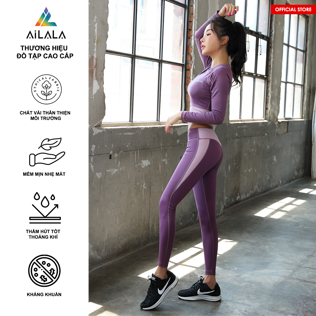 Bộ quần áo thể thao nữ AiLALA LUX35, Đồ tập Yoga Gym Pilates, chất vải Hi-tech cao cấp
