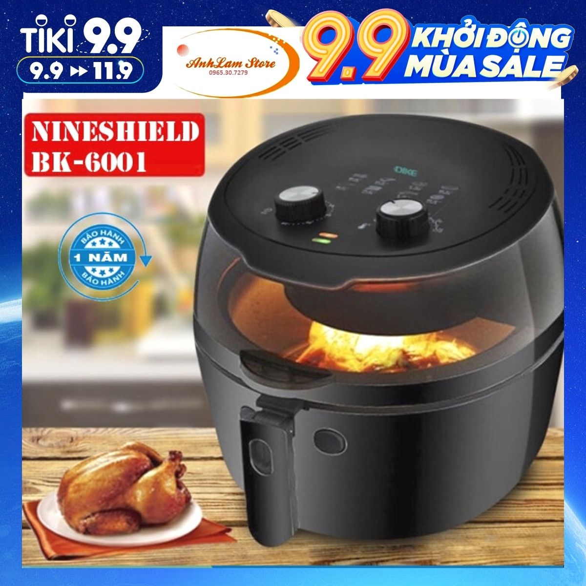 NỒI CHIÊN KHÔNG DẦU NINESHIELD 8 LÍT/9 LÍT/10 LÍT /10.5 LÍT/12 LÍT - HÀNG NHẬP KHẨU