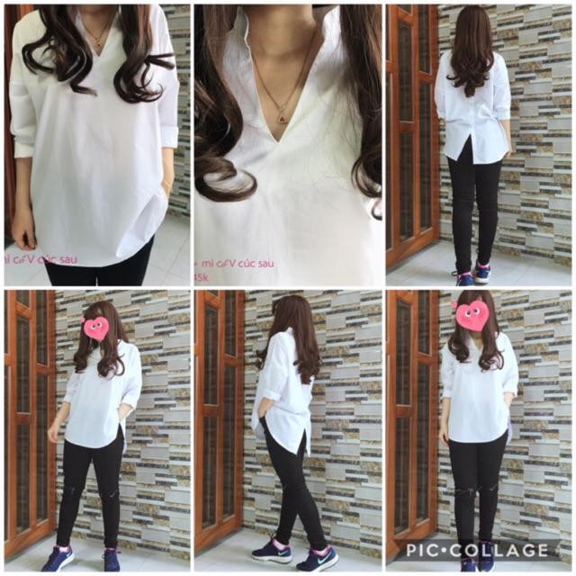 Áo Sơ Mi cổ V phối cúc sau