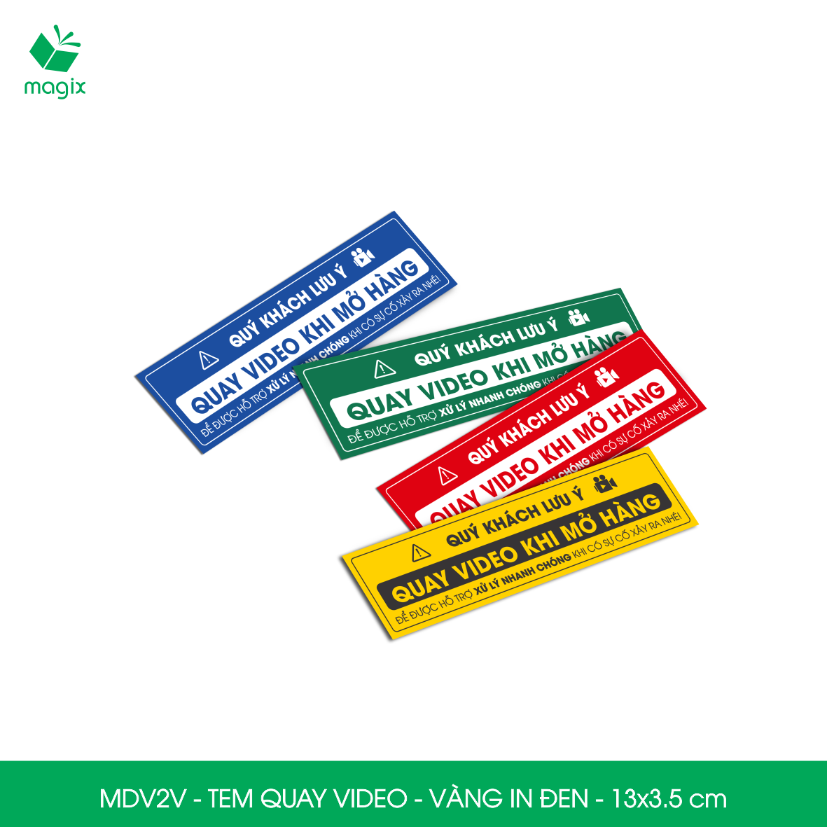 100 Tem chú ý quay video trước khi mở hàng, decal dán hộp - 13x3,5 cm - Vàng in đen - MDV2V
