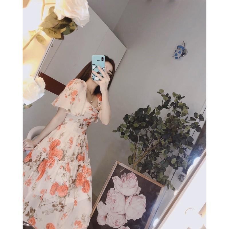 Váy maxi cổ vuông sếp li ngực tay phồng lồng đèn freesize, đầm maxi freesize đuôi cá - Xưởng may Ái Nhi shop - 4