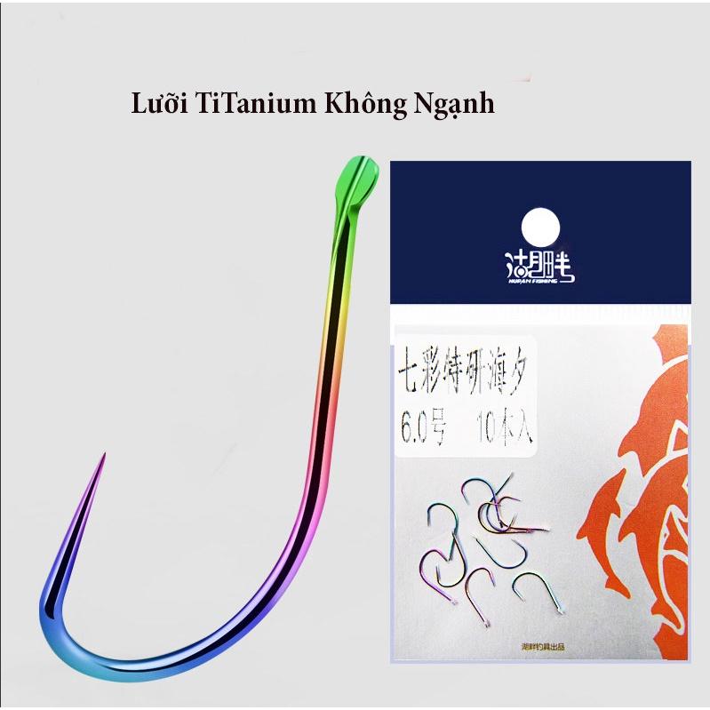 Vỉ 10 Lưỡi Câu Đài Titan 7 Màu Lưỡi Câu Cá Không Ngạch Với Đầu Lưỡi 3 Cạnh Sắc Bén