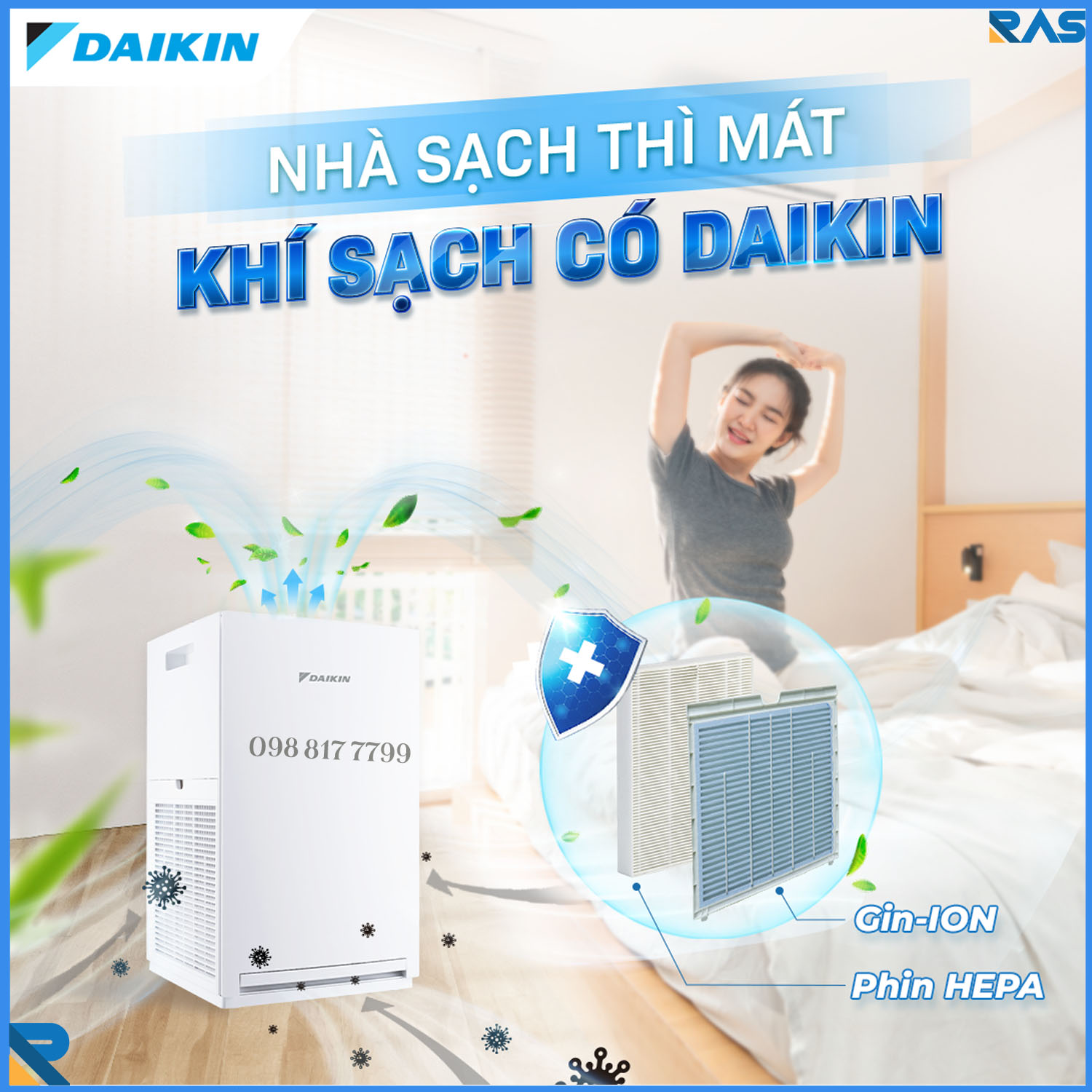 Máy lọc không khí Daikin MCQ30ZVM7 Ba Màu Lọc khí sạch với phin lọc Gin-Ion dành cho phòng 23m2 - Hàng Chính Hãng