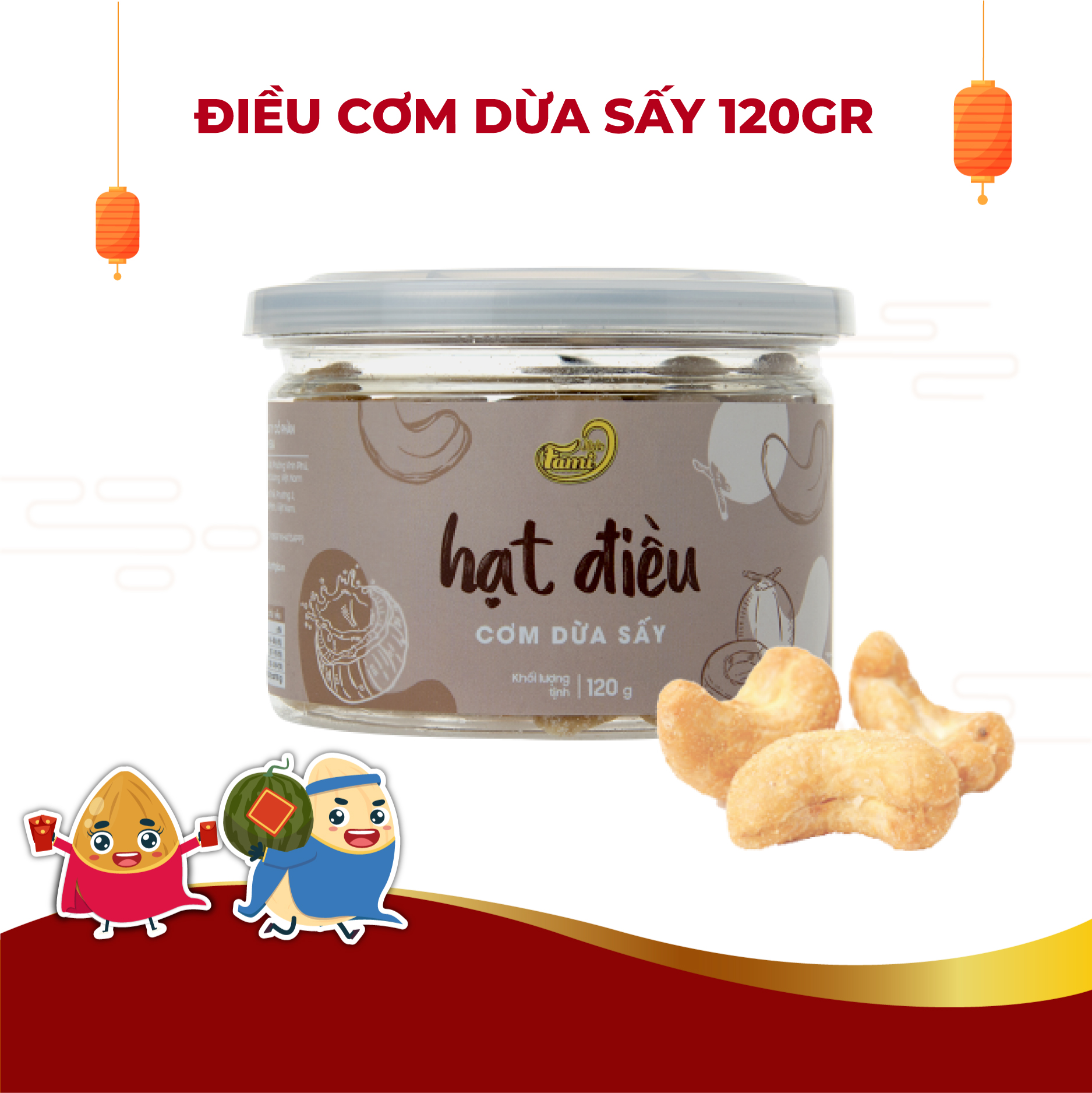 [Hạt Điều Tẩm Vị] Hạt Điều Tẩm Vị Cơm Dừa Sấy, Hạt Điều Cơm Dừa Sấy, Hạt Điều Rang Sấy Vị Cơm Dừa, Hạt Điều Acồ Size A++, Hạt Điều Xuất Khẩu - Hũ Nắp Nhôm 120g - Thương Hiệu FAMINUTS