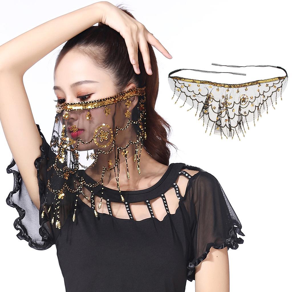 2 pieces Lady Belly Dance Beaded Sequins Face Halloween Costume Accessory