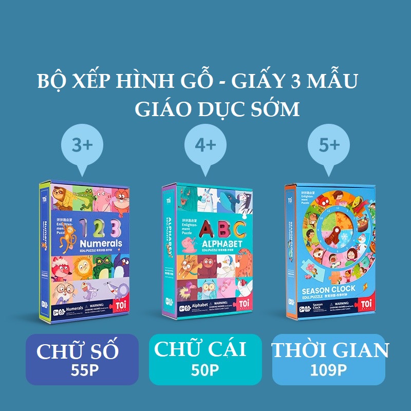 Đồ chơi xếp hình hãng TOI gỗ trí tuệ dành cho bé học có 3 chủ đề bảng chữ cái ABC (có nam châm) và số đếm, thời gian cho bé từ 3 tuổi