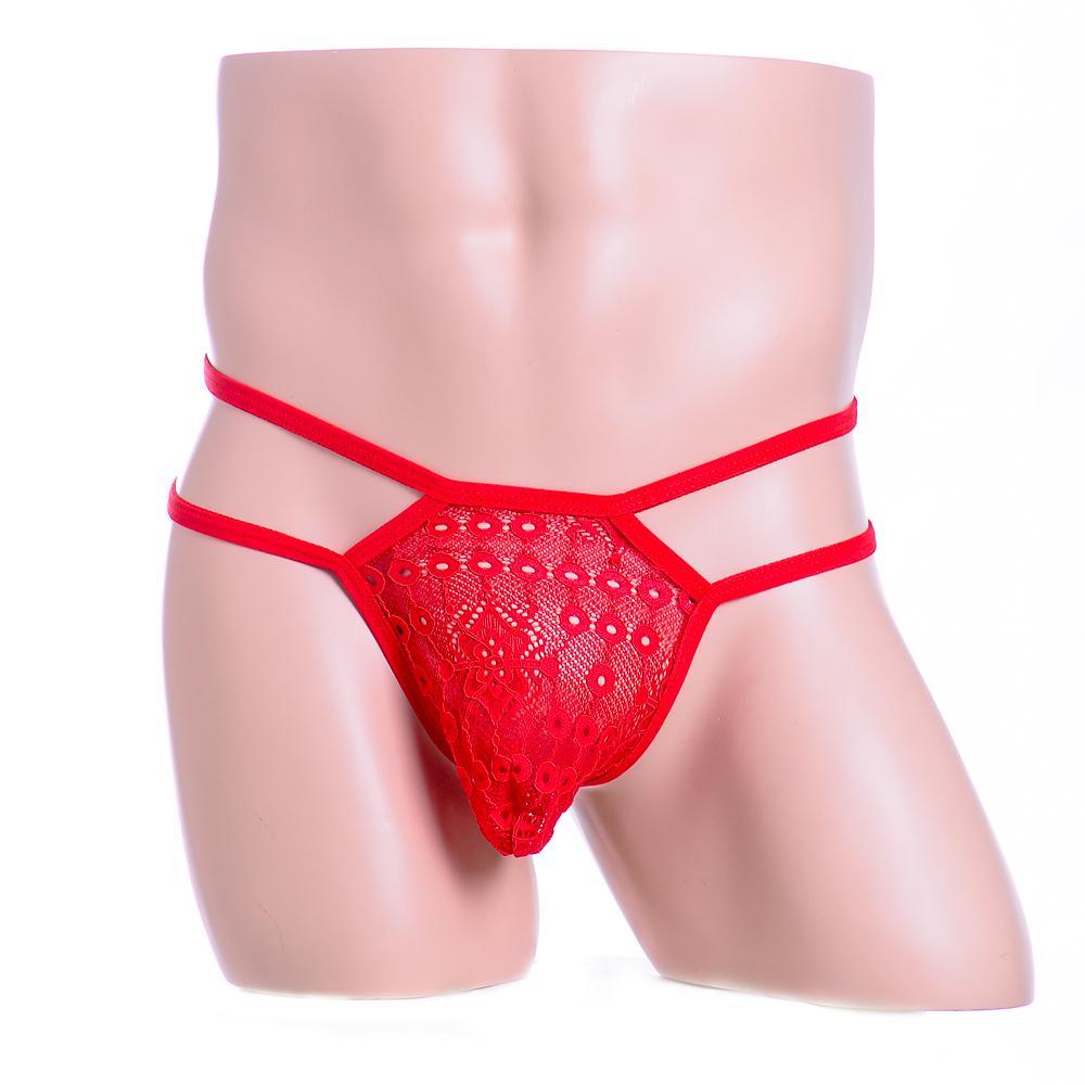 Men's Sexy Low Rise Underwear Lace Coins Double Belts See-through Briefs Thongs