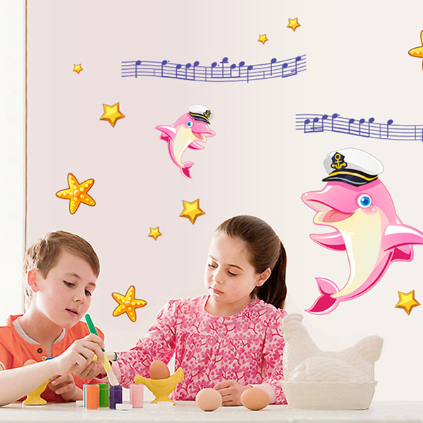 Decal Dán Tường Họa Tiết Cá Heo Hồng EB104