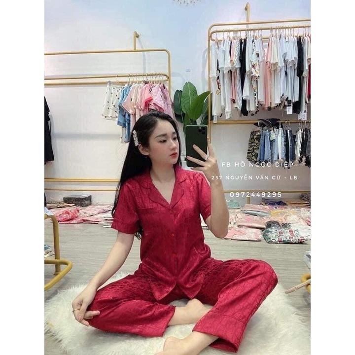 Bộ Pyjama Lụa tay cộc quần dài - Lụa Satin-mẹ bầu mặc sau sinh tiện lợi