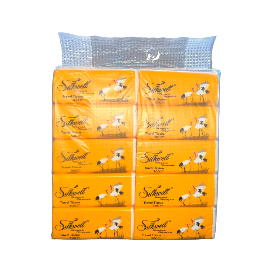 Lốc 10 gói Giấy ăn rút lụa Silkwell 300 tờ 3 lớp chính hãng