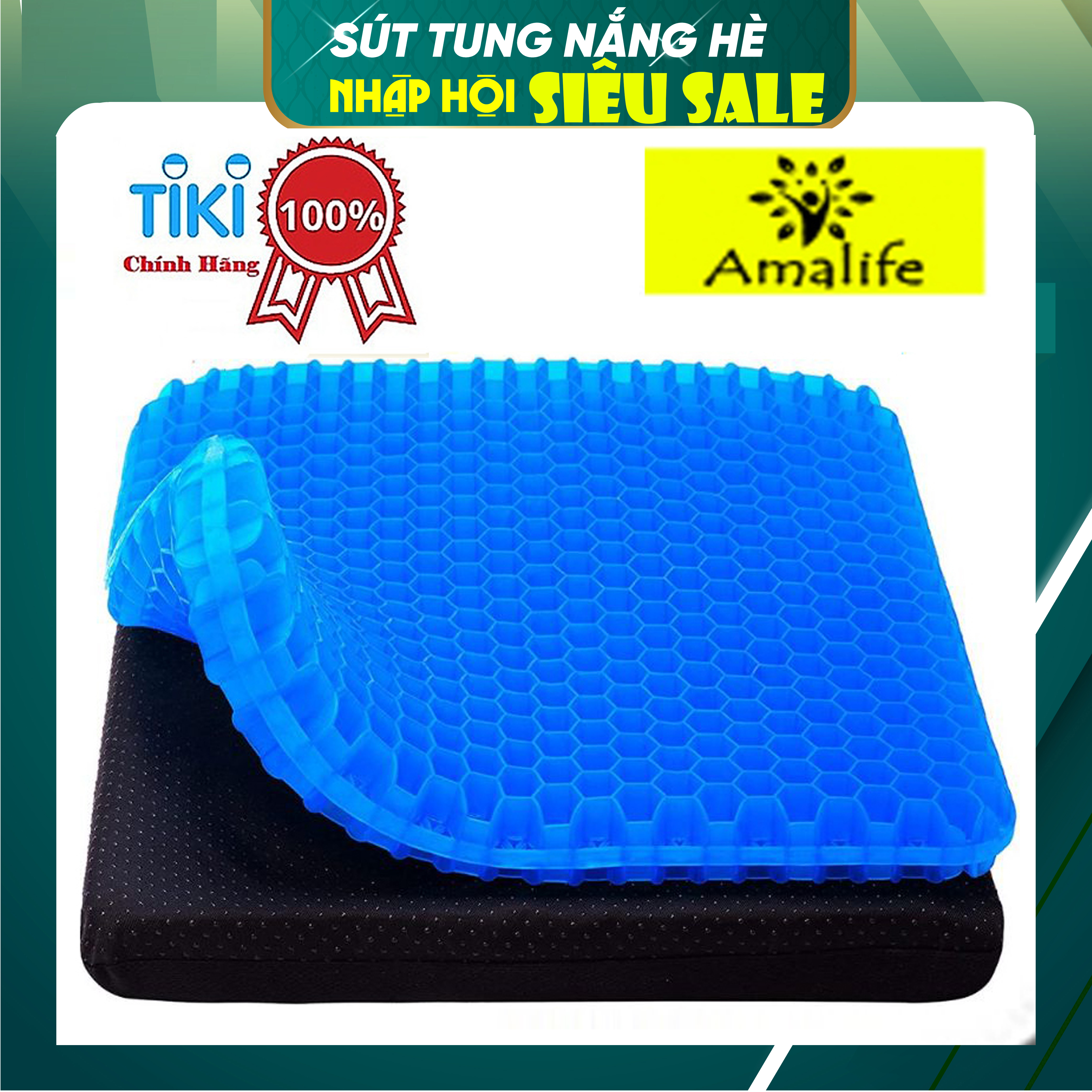 Đệm Ngồi 3D Silicon 2 Lớp Tổ Ong Lót Ghế Thoáng Khí Chống Đau Mỏi Lưng Amalife 