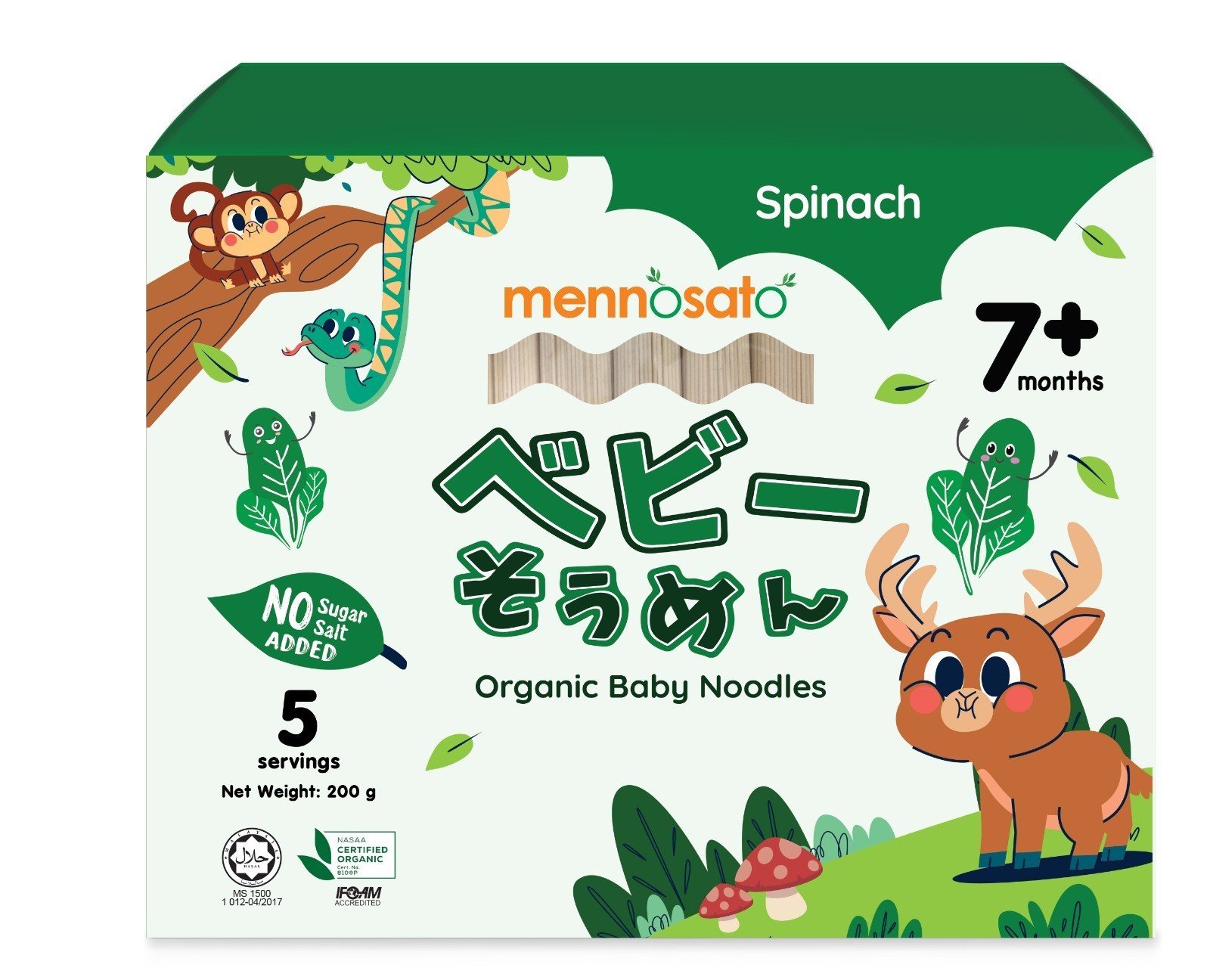 MÌ ăn dặm hữu cơ cho bé vị cải bó xôi Spinach 200g Men No Sato