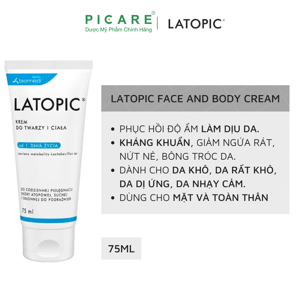 Kem Dưỡng Ẩm Làm Dịu Ngứa Cho Da Dị Ứng, Kích Ứng Latopic Face And Body Cream 75ml