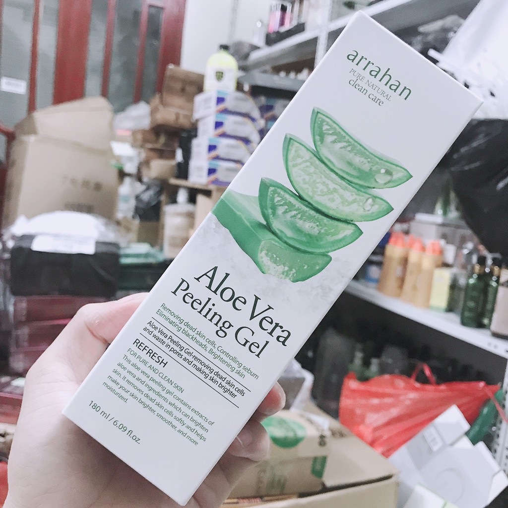 Tẩy tế bào chết làm sạch và trắng sáng da chiết xuất từ lô hội Arrahan Aloe Vera Peeling Gel 180ml - Hàn Quốc Chính Hãng