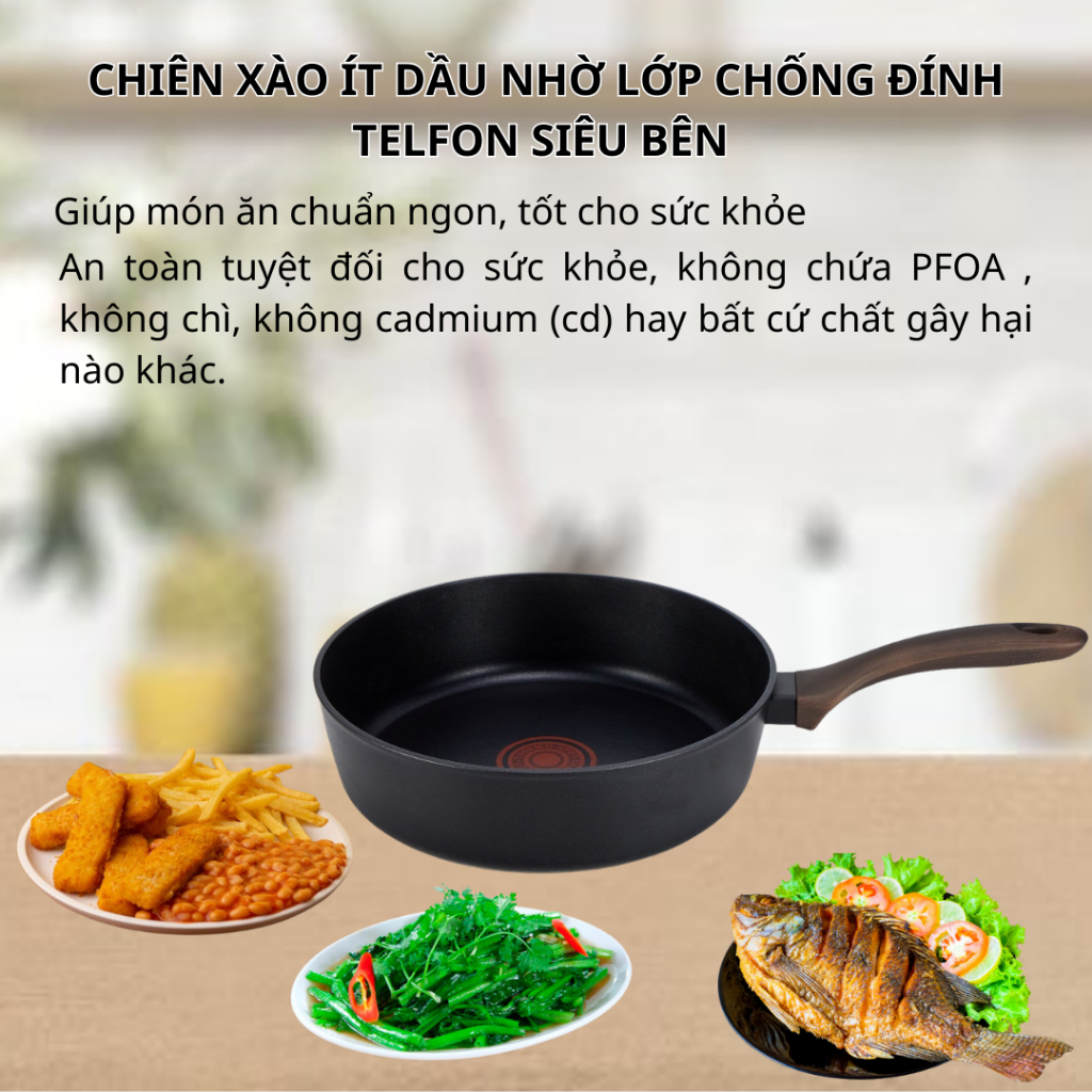 Chảo Chống Dính 5 Lớp Liền Khối Lorca TA 2034A Dùng Cho Mọi Loại Bếp, Cảm Biến Nhiệt, Sâu Lòng