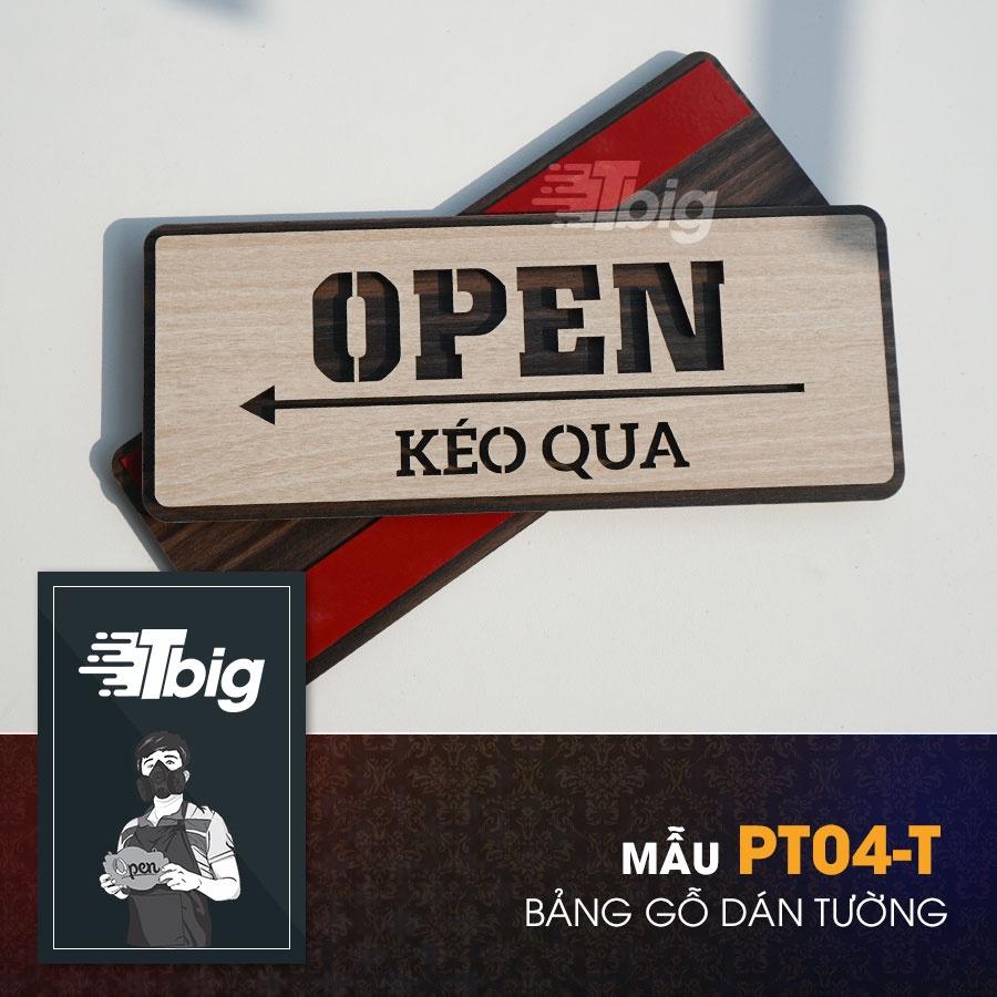 Bảng gỗ Open - Kéo qua chỉ hướng mở cửa loại dán cửa có sẵn keo 2 mặt