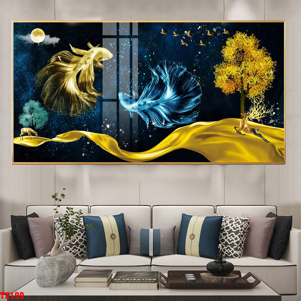 Tranh Canvas Đôi Cá Nghệ Thuật Phong Thủy - Tranh Treo Tường Giá Rẻ