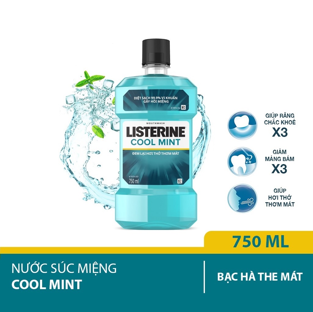 Nước Súc Miệng hơi thở thơm mát Listerine Cool Mint 750ml Tặng Nước Súc Miệng Listerine Coolmint 250ml